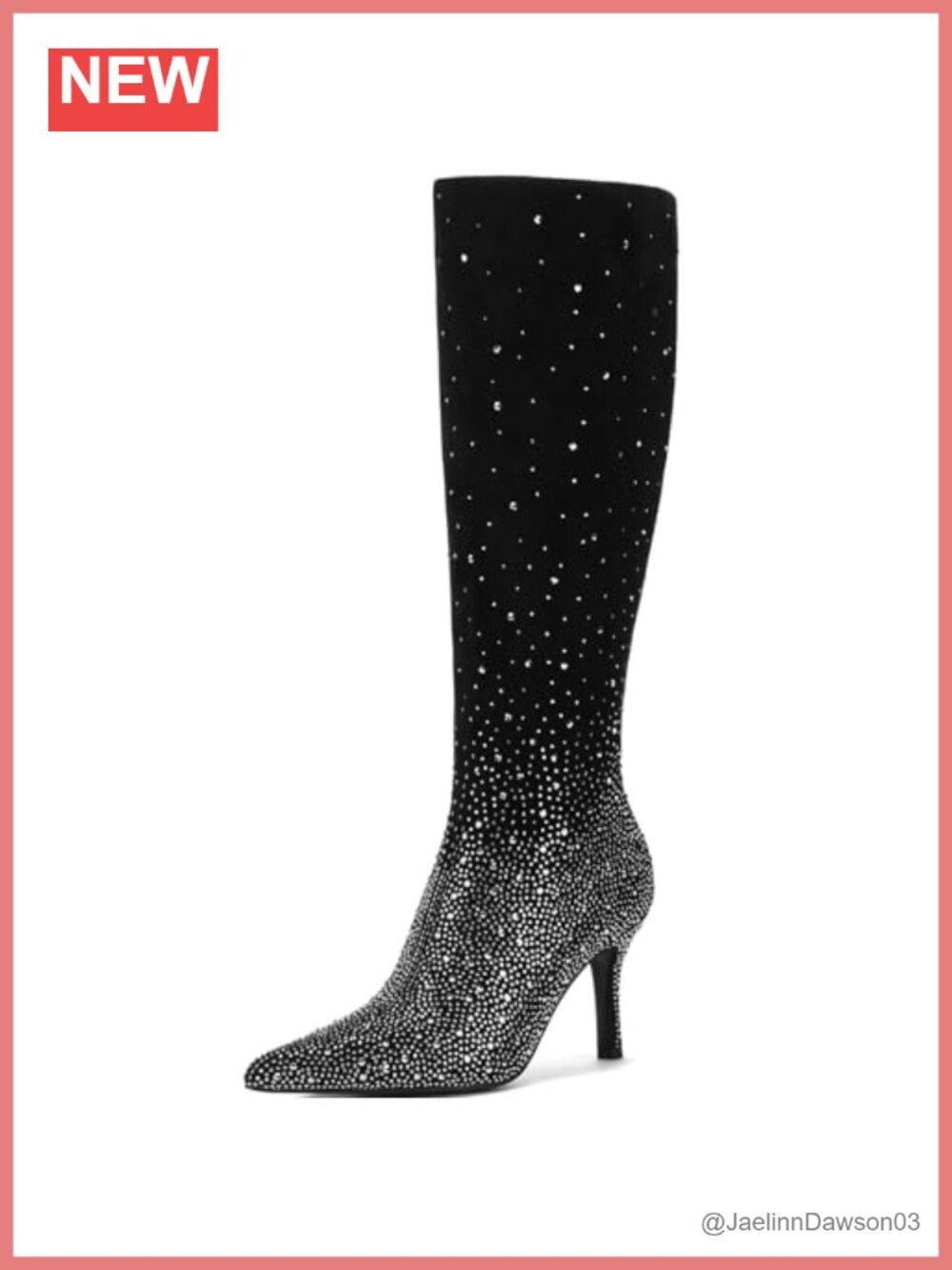 Glitter Rhinestone Knee High Boots Pointed Toe Stiletto Heels Side Zip Women